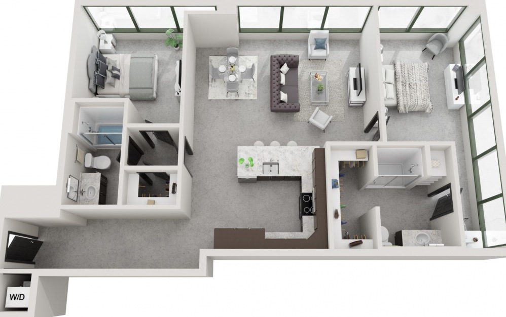 The Capitol - 2 bedroom floorplan layout with 2 baths and 1307 square feet.